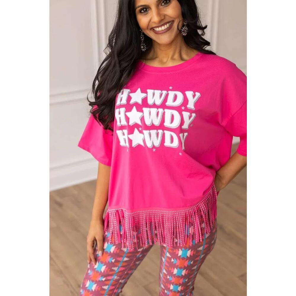 Boutique Women’s One Size (Medium) Howdy Studded Fringe Top